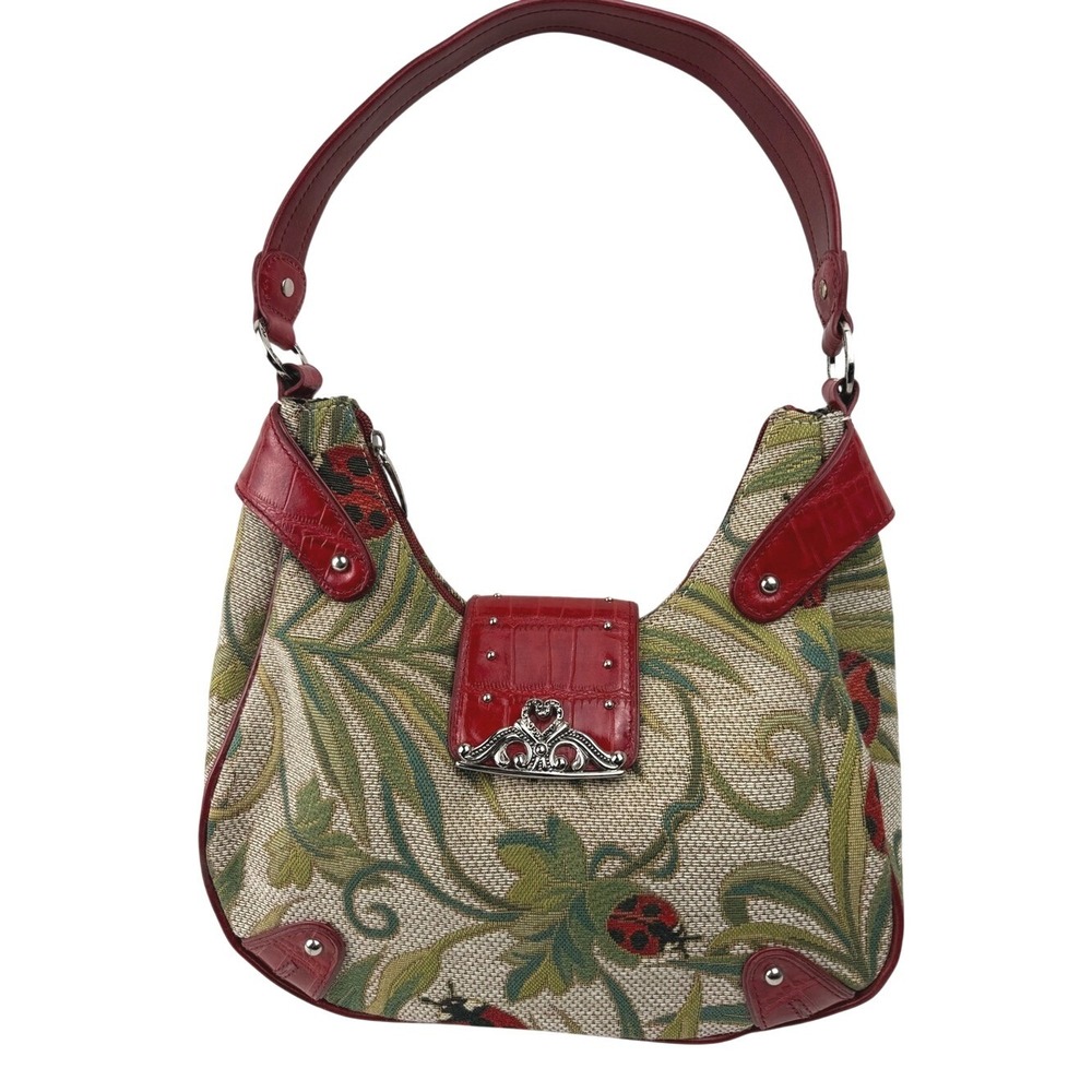 Marc Chantal | Y2K Ladybug Floral Tapestry Croc Embossed Hobo Shoulder Bag